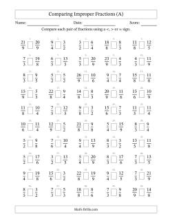 Comparing Improper Fractions to Ninths (No Sevenths)