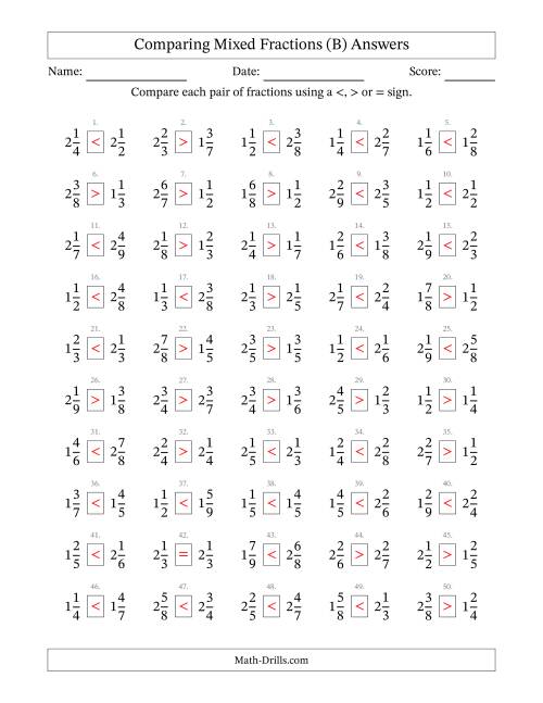 The Comparing Mixed Fractions to Ninths (B) Math Worksheet Page 2