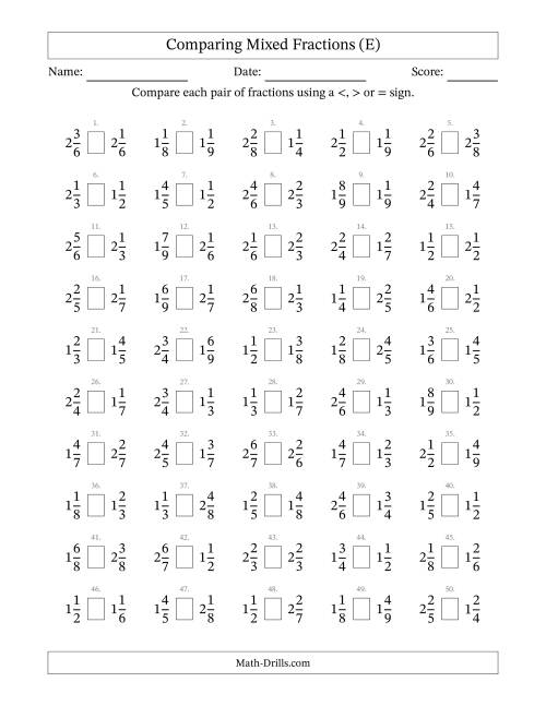 The Comparing Mixed Fractions to Ninths (E) Math Worksheet