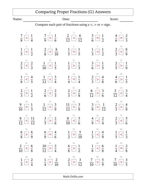The Comparing Proper Fractions to Twelfths (No Sevenths; No Elevenths) (G) Math Worksheet Page 2