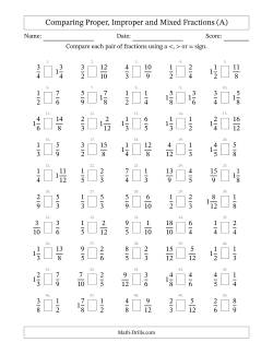 Comparing Proper, Improper and Mixed Fractions to Twelfths (No Sevenths; No Elevenths)