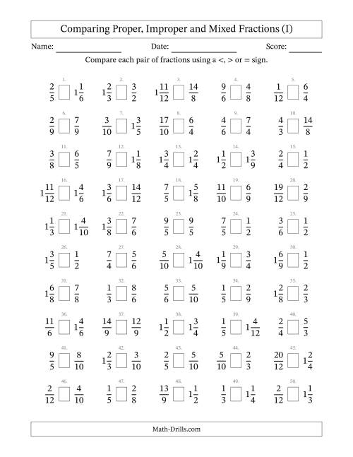 Comparing Mixed Fractions to 12ths -- No 7ths or 11ths (I)