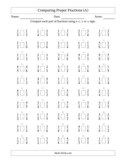 Comparing Proper Fractions to Sixths