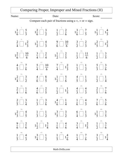 Comparing Mixed Fractions to 6ths (H)