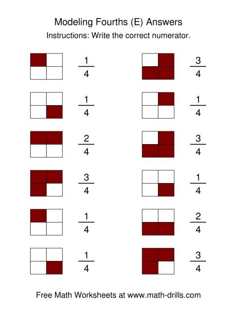 The Modeling Fractions -- Fourths (E) Math Worksheet Page 2