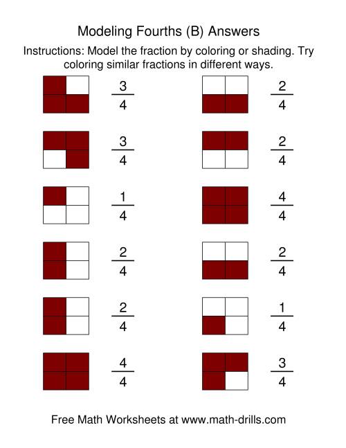 The Coloring Fraction Models -- Fourths (B) Math Worksheet Page 2