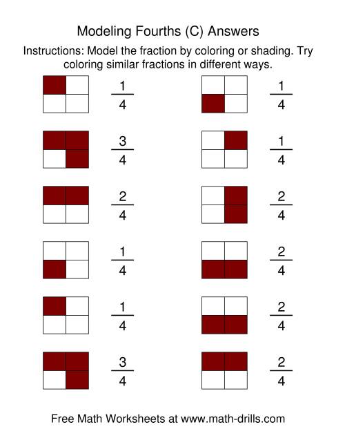 The Coloring Fraction Models -- Fourths (C) Math Worksheet Page 2