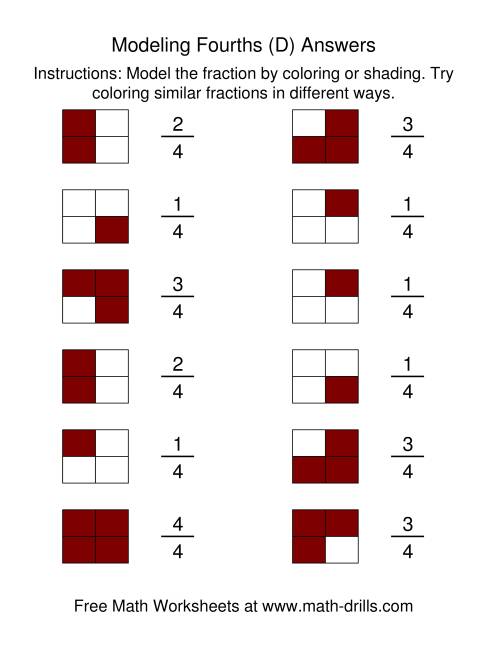 The Coloring Fraction Models -- Fourths (D) Math Worksheet Page 2