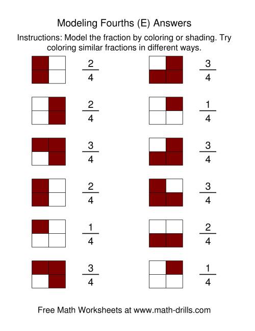 The Coloring Fraction Models -- Fourths (E) Math Worksheet Page 2