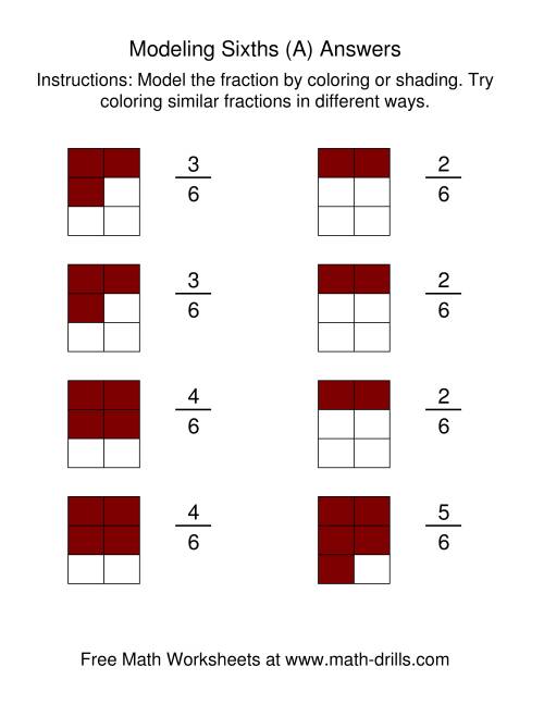 The Coloring Fraction Models -- Sixths (A) Math Worksheet Page 2
