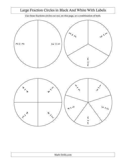 The Large Fraction Circles in Black And White With Labels (A) Math Worksheet