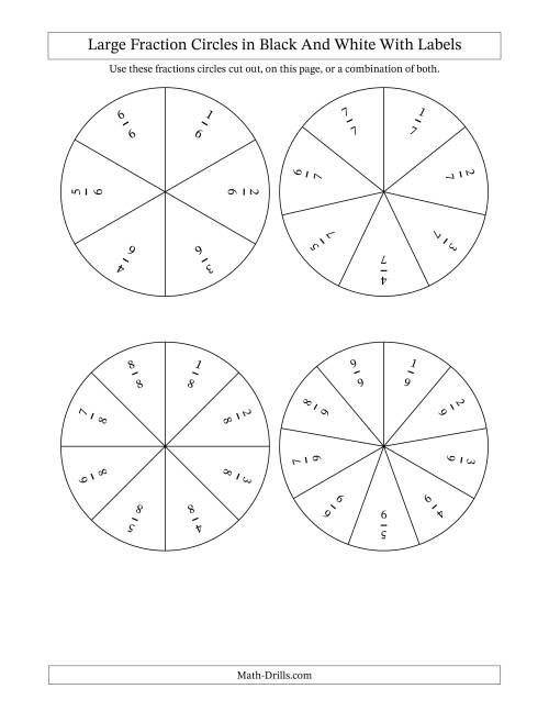The Large Fraction Circles in Black And White With Labels (A) Math Worksheet Page 2
