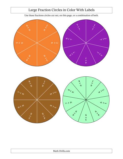 The Large Fraction Circles in Color With Labels Math Worksheet Page 2