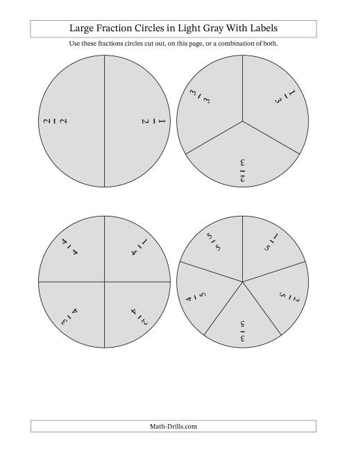 The Large Fraction Circles in Light Gray With Labels Math Worksheet