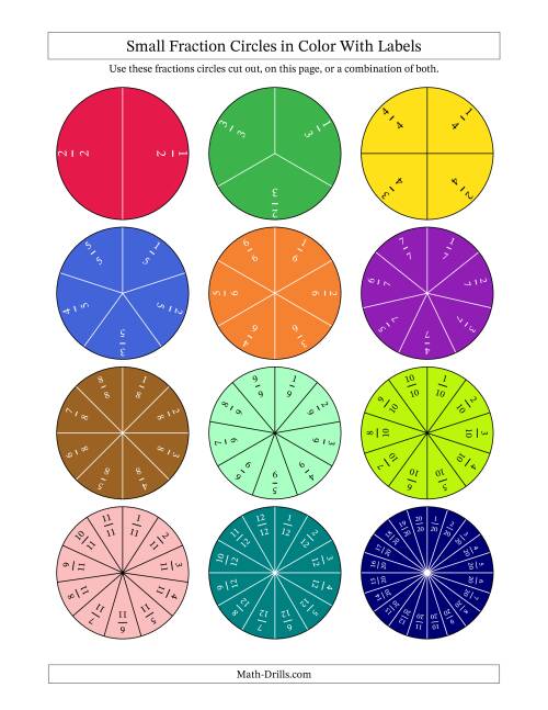 The Small Fraction Circles in Color With Labels Math Worksheet