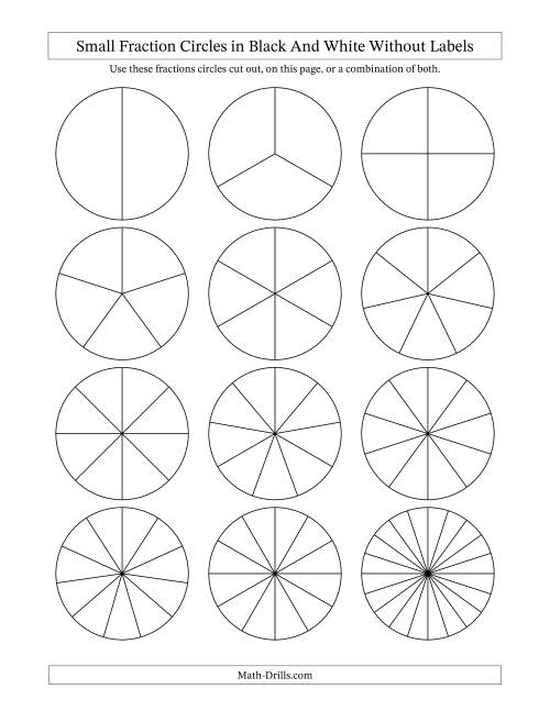 The Small Fraction Circles in Black And White Without Labels Math Worksheet