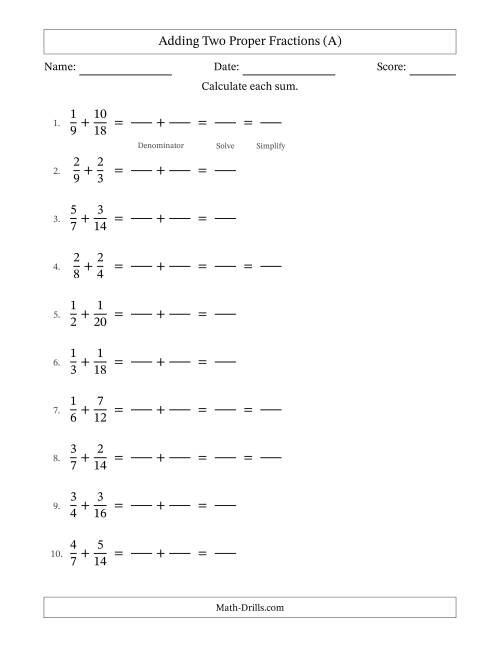 Adding Fractions With Easy to Find Common Denominators A 