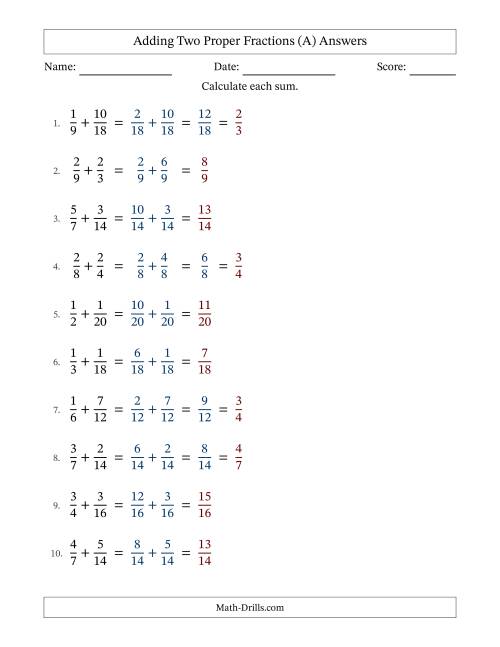 Adding Fractions With Easy to Find Common Denominators A 