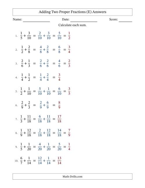 Adding Fractions with Easy-to-Find Common Denominators (E)