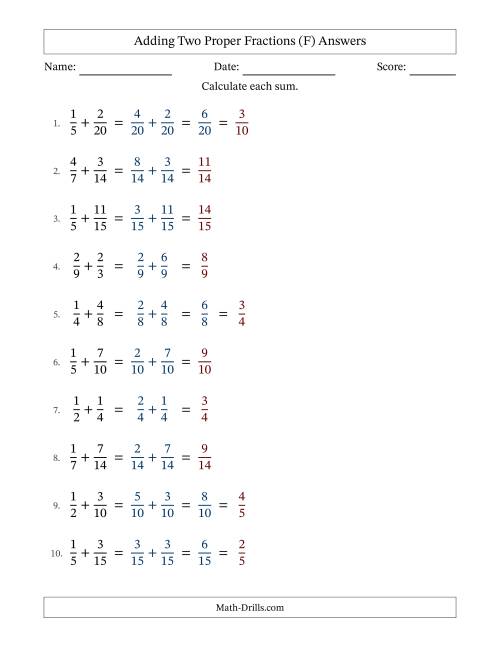 The Adding Two Proper Fractions with Similar Denominators, Proper Fractions Results and Some Simplifying (Fillable) (F) Math Worksheet Page 2