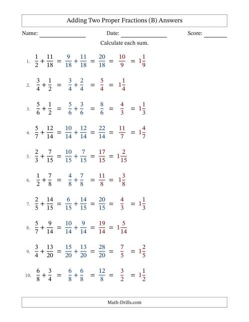 Adding Mixed Fractions with Easy-to-Find Common Denominators (B)