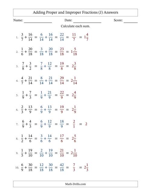 Adding Improper Fractions With Easy To Find Common