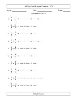 Adding Fractions with Unlike Denominators (C) Fractions Worksheet