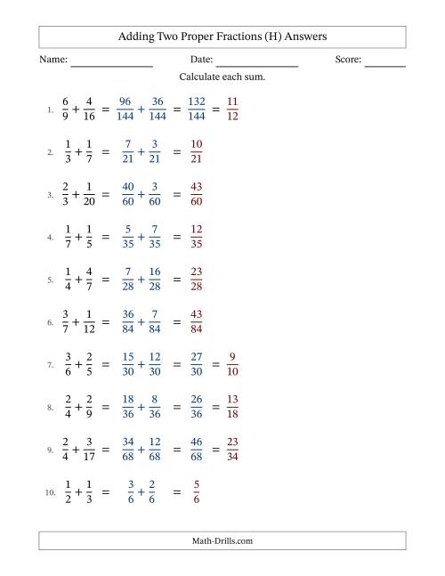 Adding Fractions with Unlike Denominators (H)