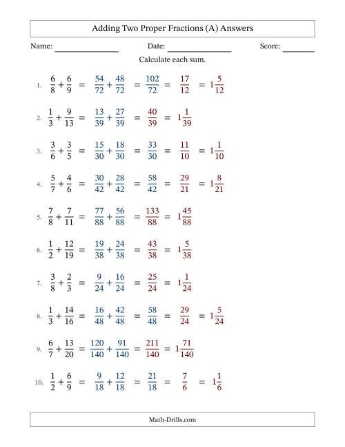 The Adding Fractions with Unlike Denominators and Mixed Fractions Results (A) Math Worksheet Page 2