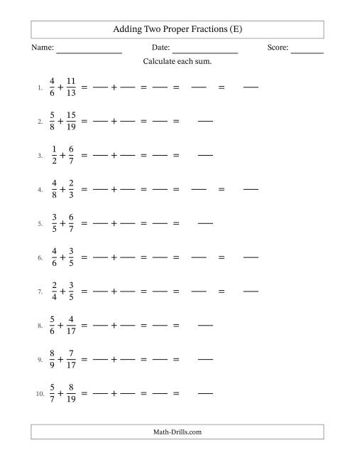 Adding Fractions with Unlike Denominators and Mixed Fractions Results (E)