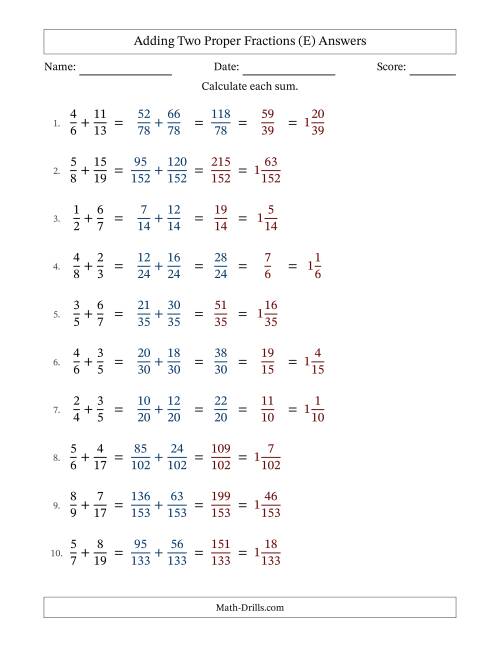The Adding Two Proper Fractions with Unlike Denominators, Mixed Fractions Results and Some Simplifying (Fillable) (E) Math Worksheet Page 2