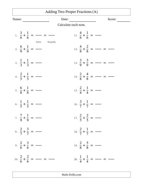 Subtract Fractions With Same Denominator Worksheet