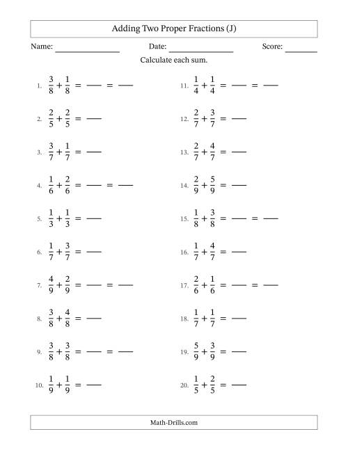 Adding Fractions with Like Denominators (Simple Fraction Sums) (J)