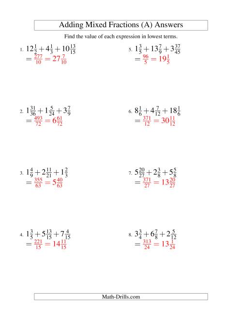 The Adding Mixed Fractions Extreme Version (A) Math Worksheet Page 2