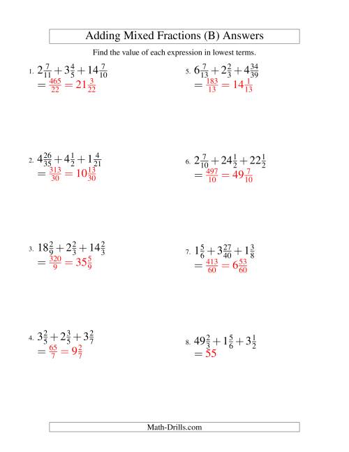 The Adding Mixed Fractions Extreme Version (B) Math Worksheet Page 2