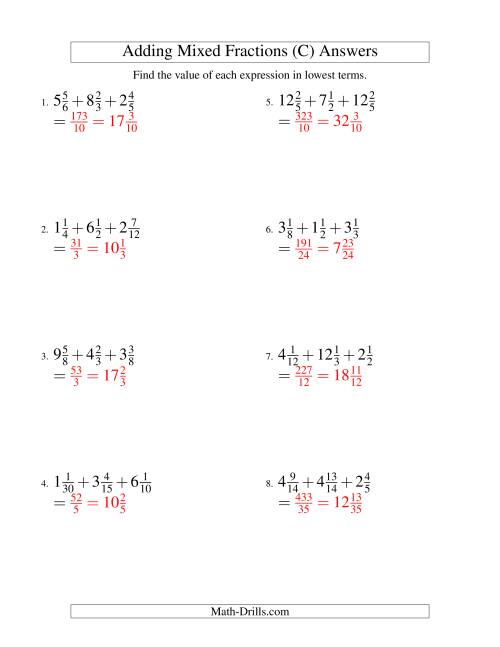 The Adding Mixed Fractions Extreme Version (C) Math Worksheet Page 2