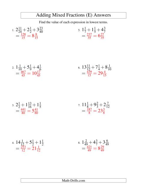 The Adding Mixed Fractions Extreme Version (E) Math Worksheet Page 2