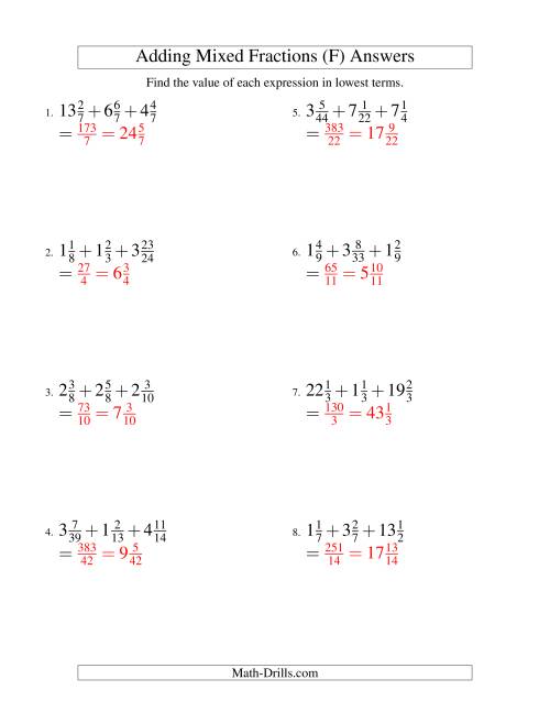The Adding Mixed Fractions Extreme Version (F) Math Worksheet Page 2