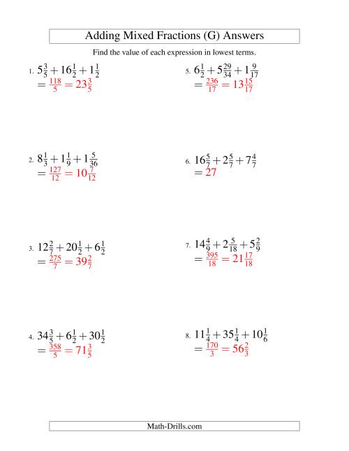 The Adding Mixed Fractions Extreme Version (G) Math Worksheet Page 2