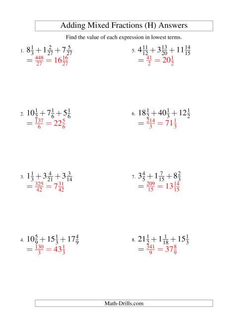 The Adding Mixed Fractions Extreme Version (H) Math Worksheet Page 2