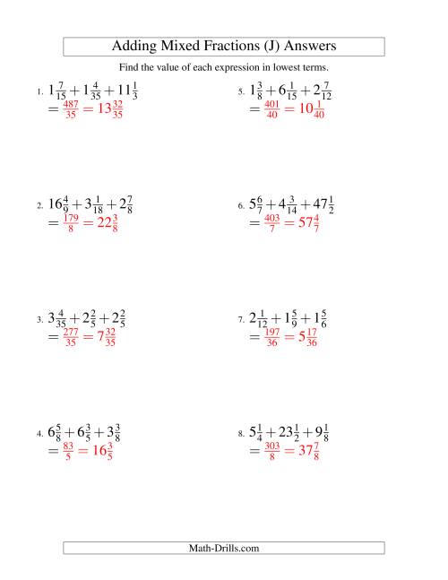 The Adding Mixed Fractions Extreme Version (J) Math Worksheet Page 2