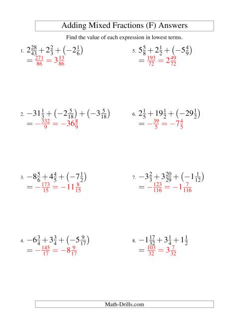 The Adding Mixed Fractions Super Extreme Version (F) Math Worksheet Page 2