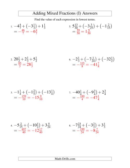 The Adding Mixed Fractions Super Extreme Version (I) Math Worksheet Page 2