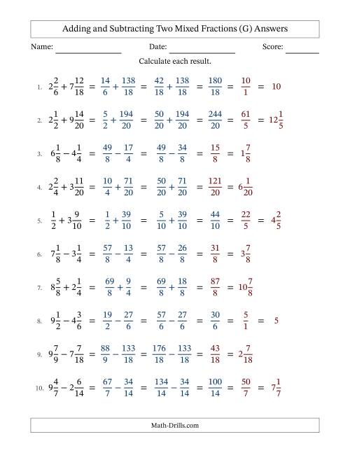 The Adding and Subtracting Two Mixed Fractions with Similar Denominators, Mixed Fractions Results and Some Simplifying (Fillable) (G) Math Worksheet Page 2