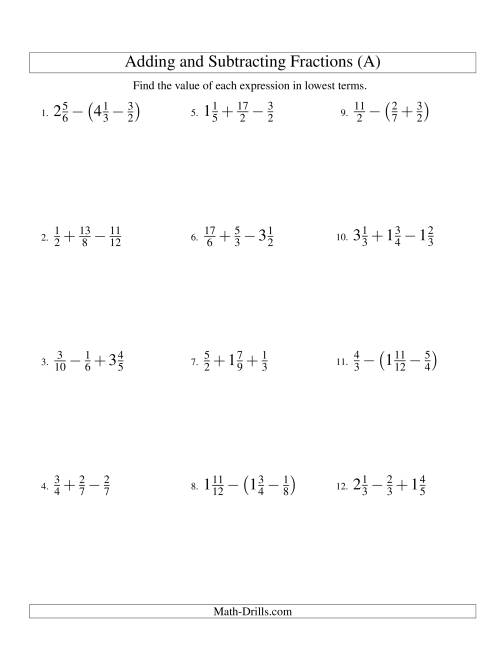 Add And Subtract Fractions Test Bruce Touchstone Schaltplan