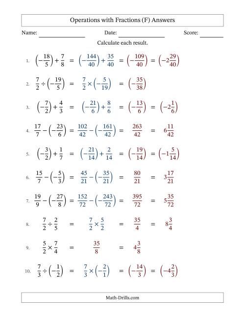 Mixed Operations with Two Fractions Including Negatives and Improper ...