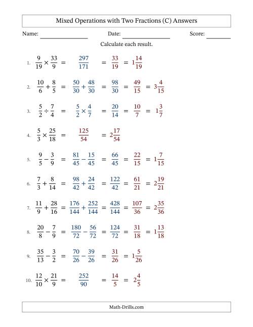 Mixed Operations with Two Fractions Including Improper Fractions (C)