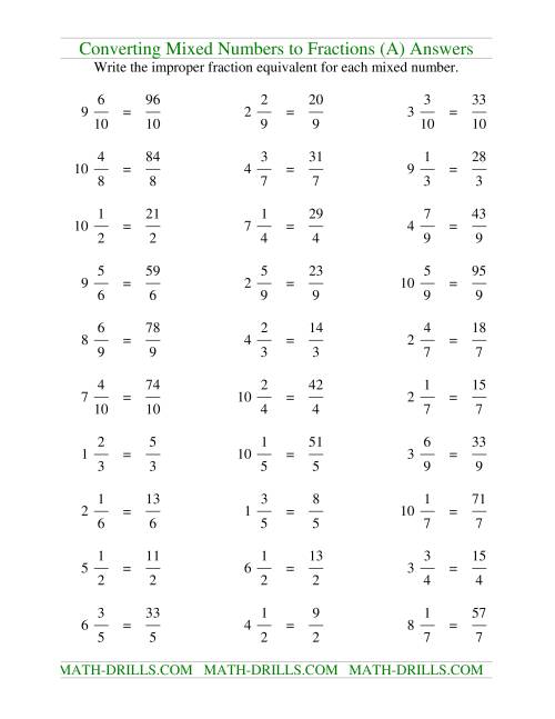 The Converting Mixed Fractions to Improper Fractions (Old) Math Worksheet Page 2