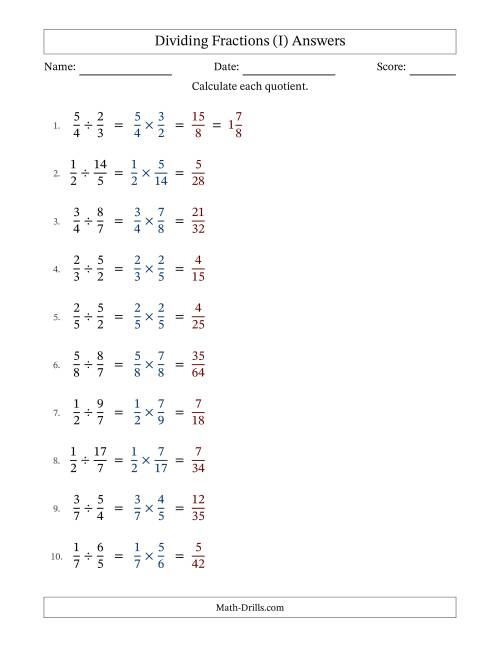The Dividing Proper and Improper Fractions with No Simplification (Fillable) (I) Math Worksheet Page 2