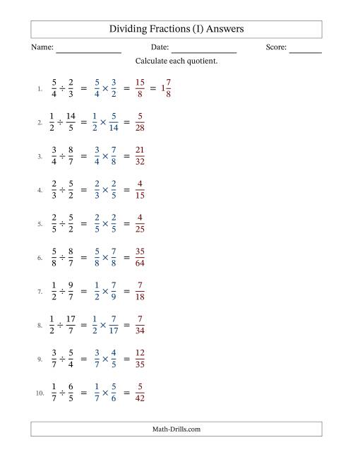 Dividing Proper and Improper Fractions (I)